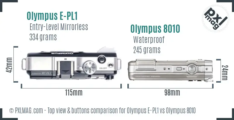 Olympus E-PL1 vs Olympus 8010 top view buttons comparison