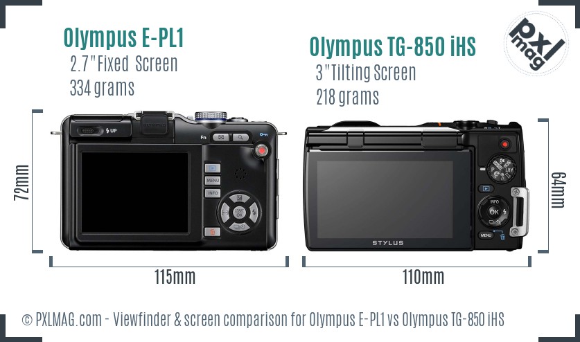Olympus E-PL1 vs Olympus TG-850 iHS Screen and Viewfinder comparison