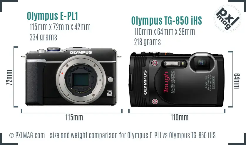 Olympus E-PL1 vs Olympus TG-850 iHS size comparison