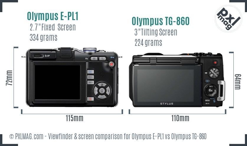 Olympus E-PL1 vs Olympus TG-860 Screen and Viewfinder comparison