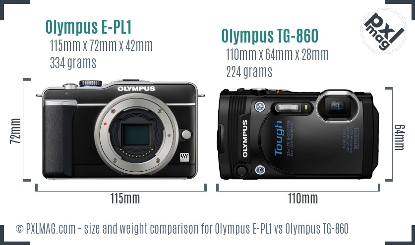 Olympus E-PL1 vs Olympus TG-860 size comparison