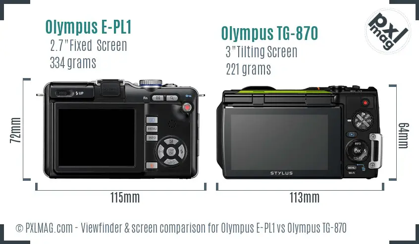Olympus E-PL1 vs Olympus TG-870 Screen and Viewfinder comparison
