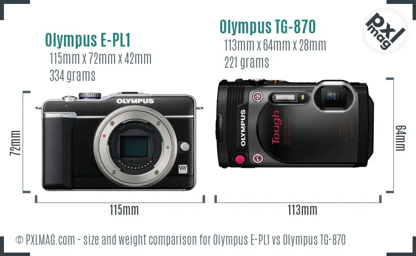 Olympus E-PL1 vs Olympus TG-870 size comparison