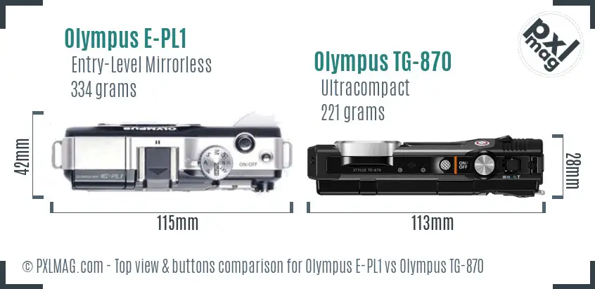 Olympus E-PL1 vs Olympus TG-870 top view buttons comparison