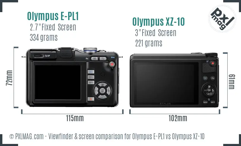 Olympus E-PL1 vs Olympus XZ-10 Screen and Viewfinder comparison