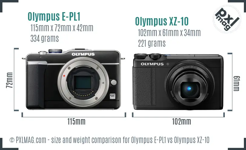 Olympus E-PL1 vs Olympus XZ-10 size comparison
