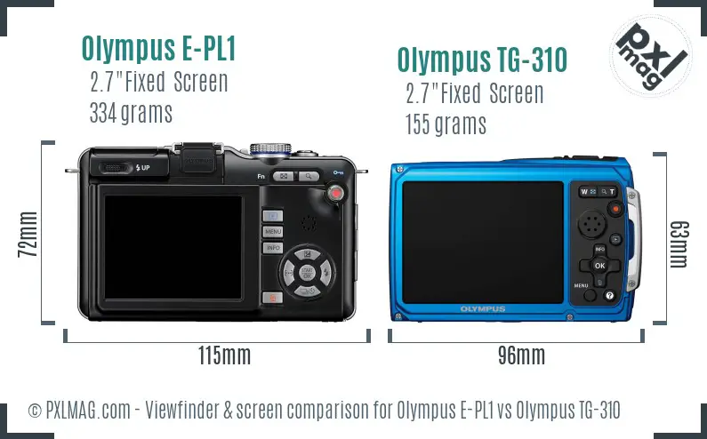 Olympus E-PL1 vs Olympus TG-310 Screen and Viewfinder comparison