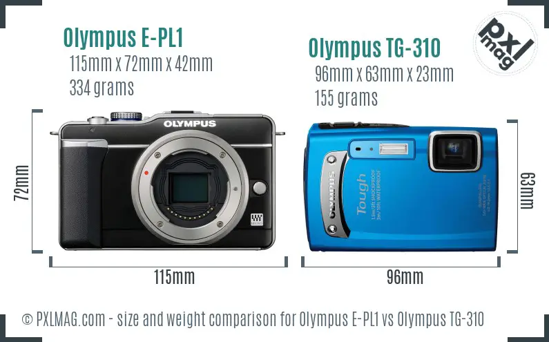 Olympus E-PL1 vs Olympus TG-310 size comparison