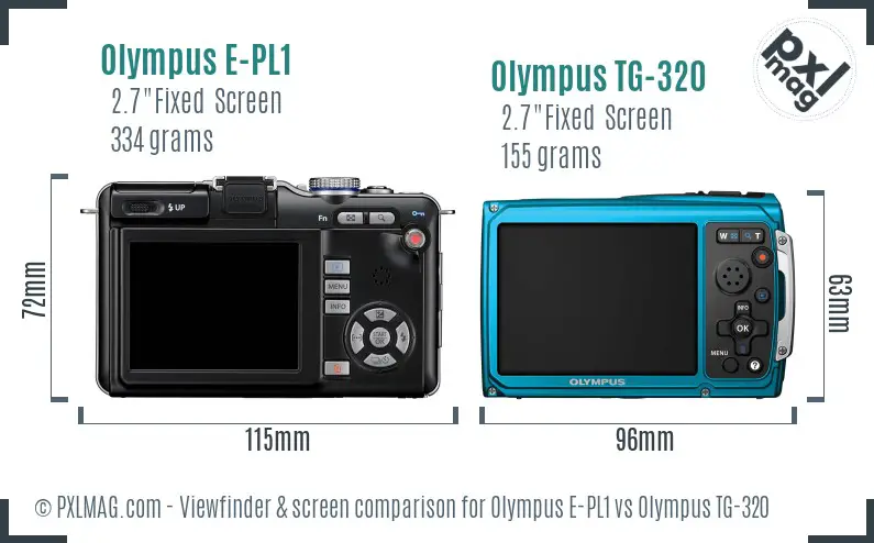 Olympus E-PL1 vs Olympus TG-320 Screen and Viewfinder comparison