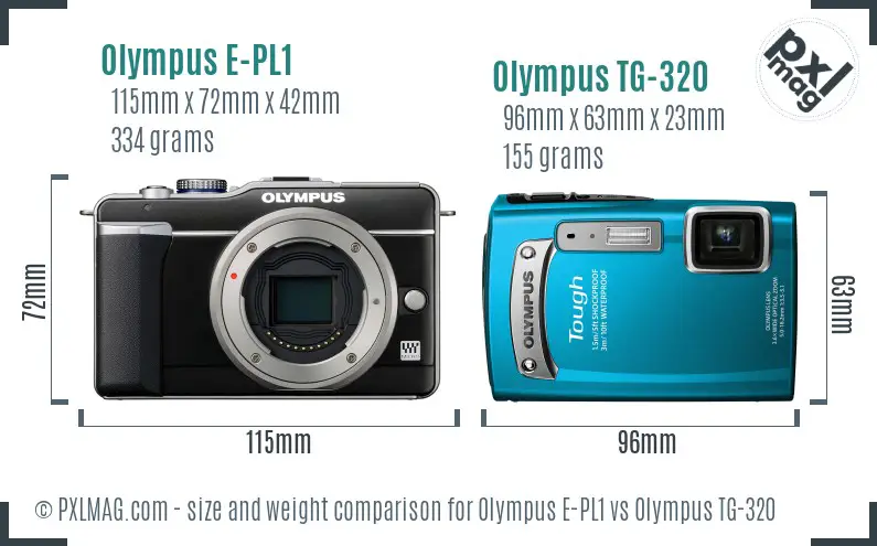 Olympus E-PL1 vs Olympus TG-320 size comparison