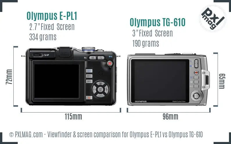 Olympus E-PL1 vs Olympus TG-610 Screen and Viewfinder comparison