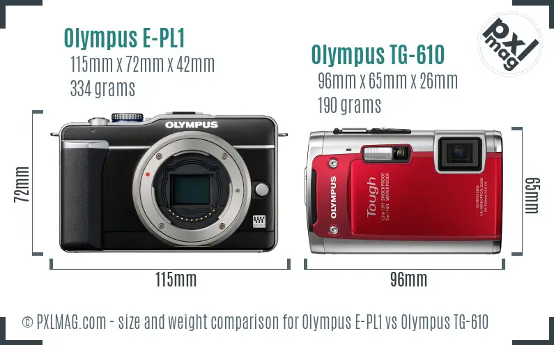 Olympus E-PL1 vs Olympus TG-610 size comparison