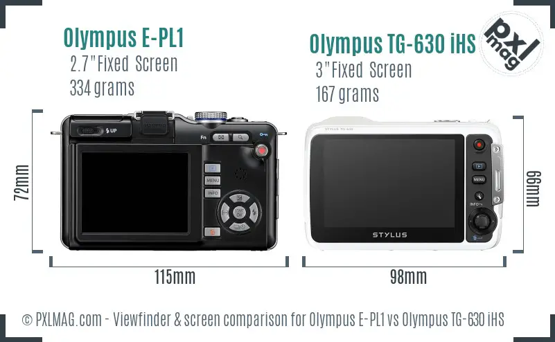 Olympus E-PL1 vs Olympus TG-630 iHS Screen and Viewfinder comparison