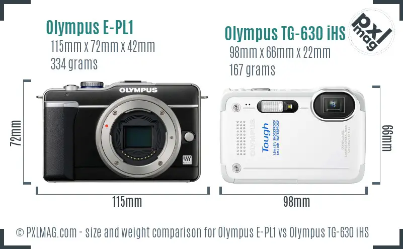 Olympus E-PL1 vs Olympus TG-630 iHS size comparison