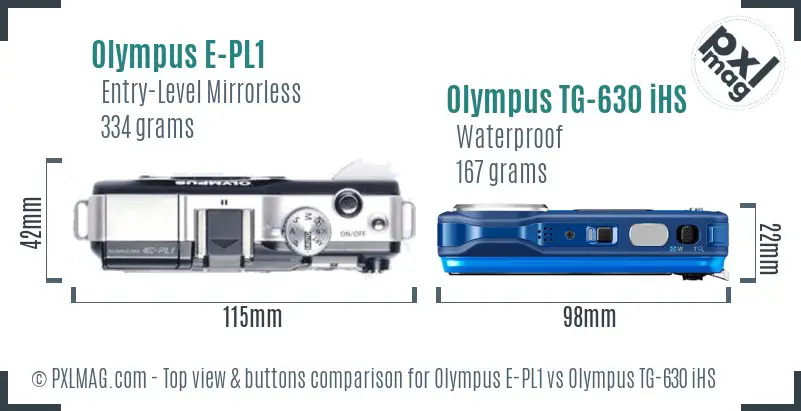 Olympus E-PL1 vs Olympus TG-630 iHS top view buttons comparison