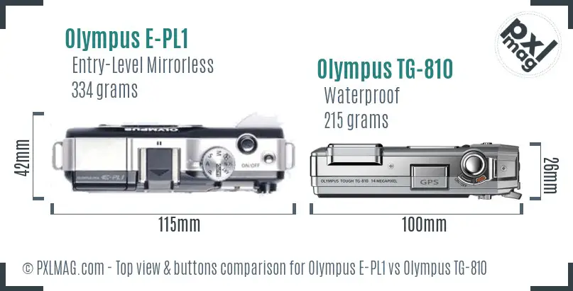 Olympus E-PL1 vs Olympus TG-810 top view buttons comparison
