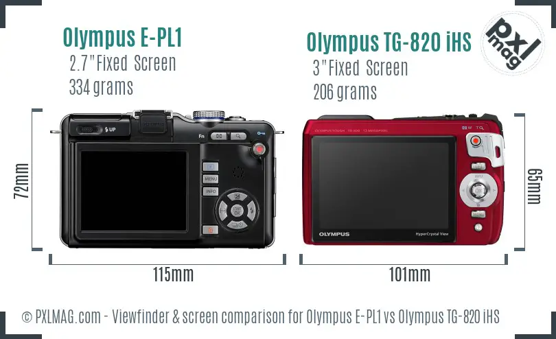 Olympus E-PL1 vs Olympus TG-820 iHS Screen and Viewfinder comparison