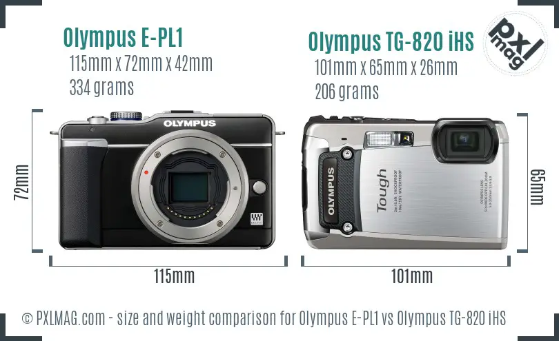 Olympus E-PL1 vs Olympus TG-820 iHS size comparison
