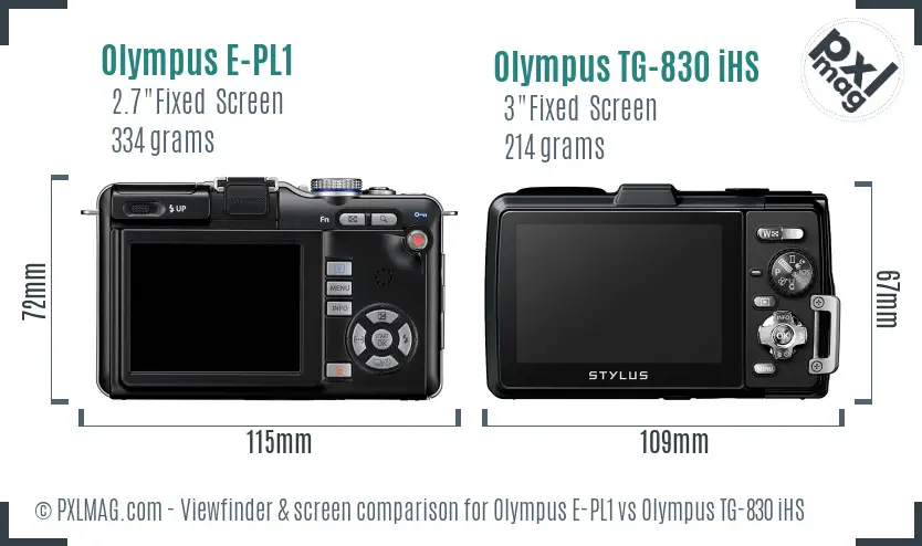 Olympus E-PL1 vs Olympus TG-830 iHS Screen and Viewfinder comparison