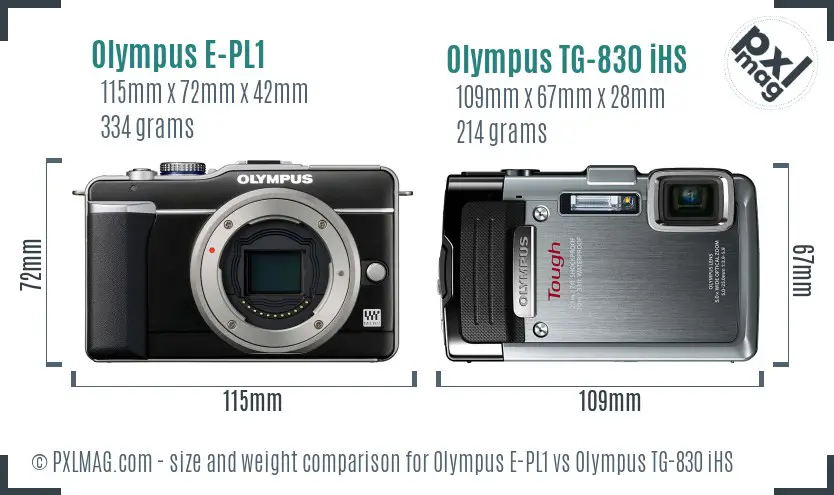 Olympus E-PL1 vs Olympus TG-830 iHS size comparison