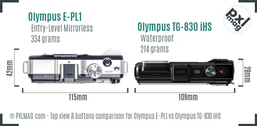 Olympus E-PL1 vs Olympus TG-830 iHS top view buttons comparison