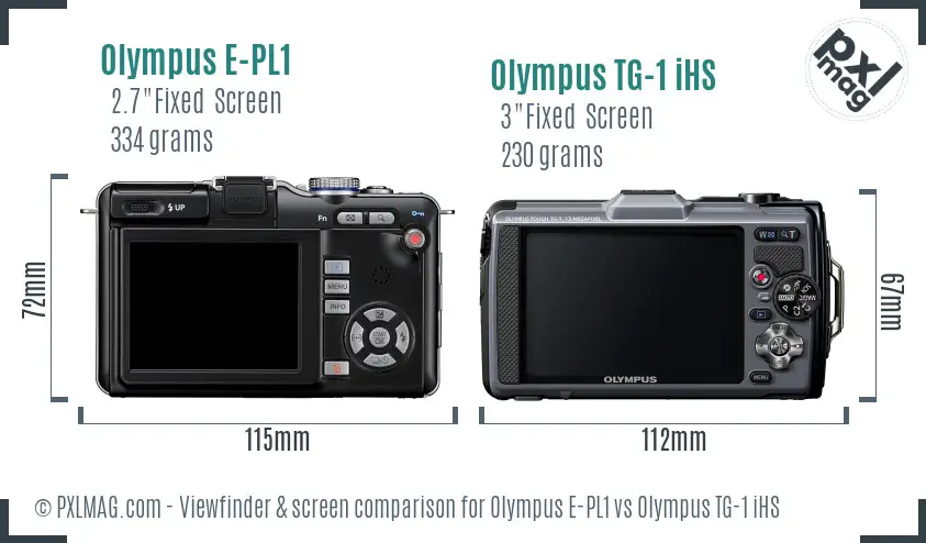 Olympus E-PL1 vs Olympus TG-1 iHS Screen and Viewfinder comparison