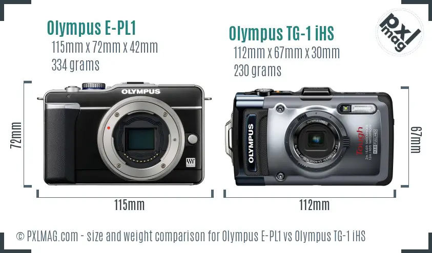 Olympus E-PL1 vs Olympus TG-1 iHS size comparison