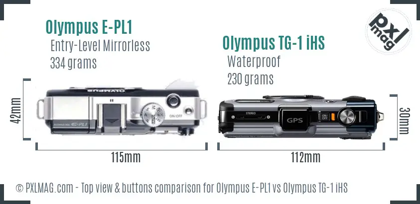 Olympus E-PL1 vs Olympus TG-1 iHS top view buttons comparison