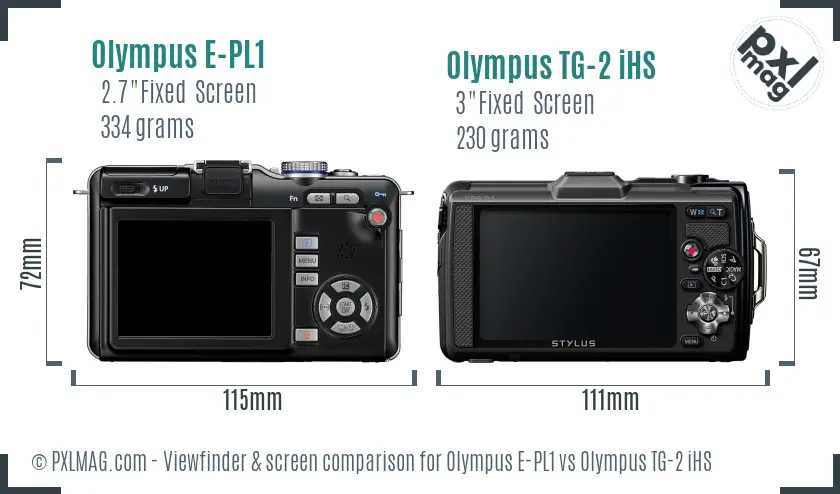 Olympus E-PL1 vs Olympus TG-2 iHS Screen and Viewfinder comparison