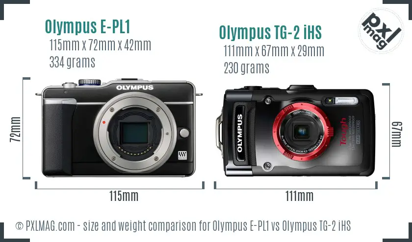 Olympus E-PL1 vs Olympus TG-2 iHS size comparison