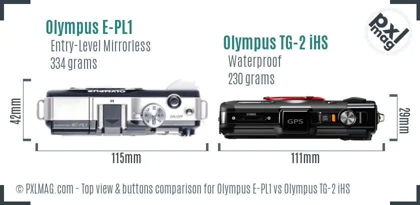 Olympus E-PL1 vs Olympus TG-2 iHS top view buttons comparison