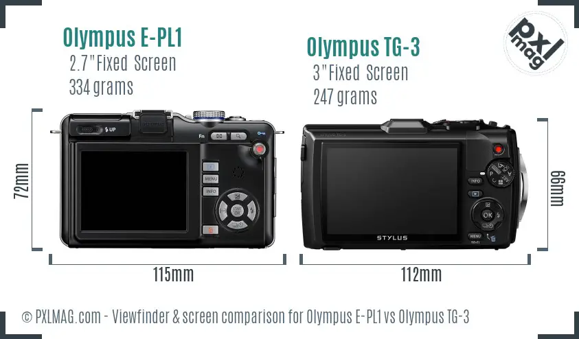 Olympus E-PL1 vs Olympus TG-3 Screen and Viewfinder comparison