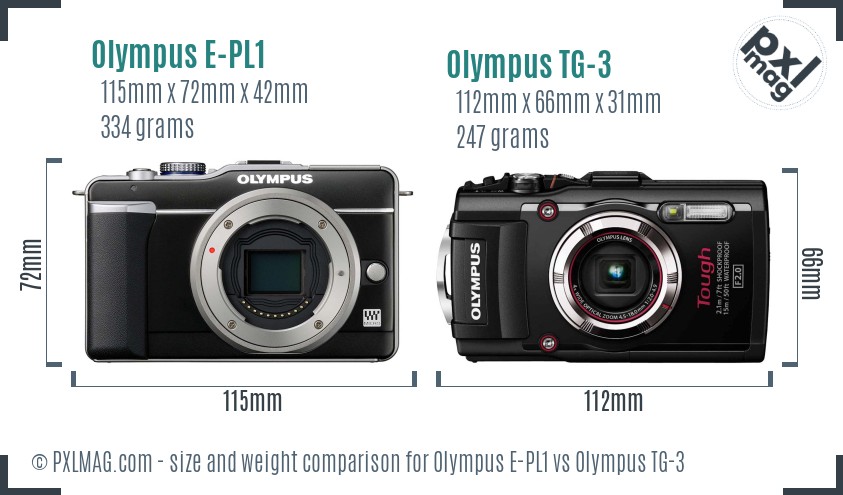 Olympus E-PL1 vs Olympus TG-3 size comparison