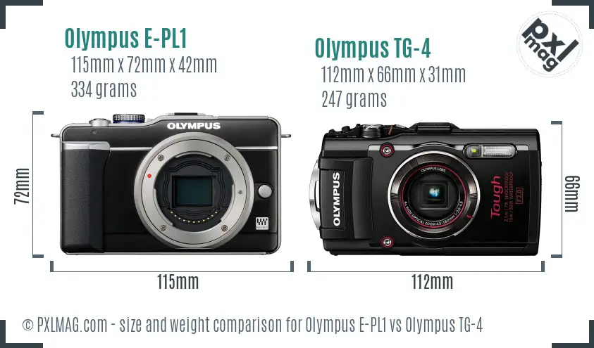 Olympus E-PL1 vs Olympus TG-4 size comparison