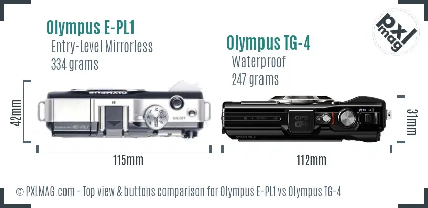 Olympus E-PL1 vs Olympus TG-4 top view buttons comparison