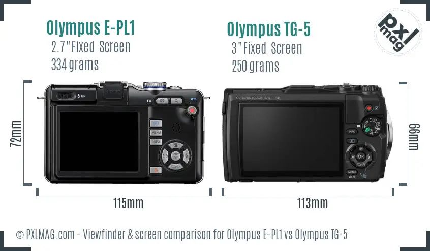 Olympus E-PL1 vs Olympus TG-5 Screen and Viewfinder comparison