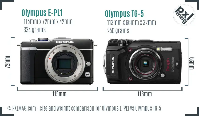 Olympus E-PL1 vs Olympus TG-5 size comparison