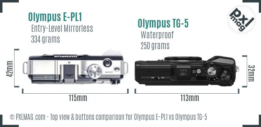 Olympus E-PL1 vs Olympus TG-5 top view buttons comparison