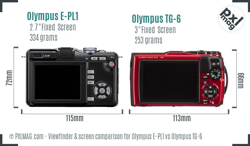 Olympus E-PL1 vs Olympus TG-6 Screen and Viewfinder comparison