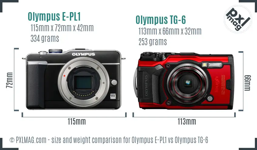 Olympus E-PL1 vs Olympus TG-6 size comparison