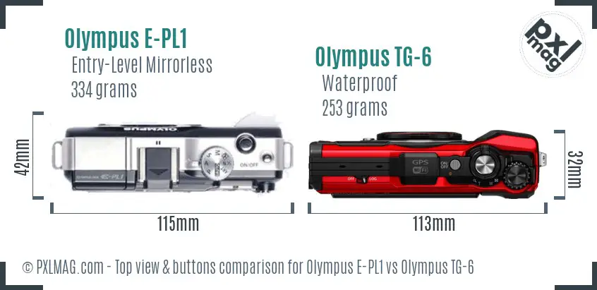 Olympus E-PL1 vs Olympus TG-6 top view buttons comparison