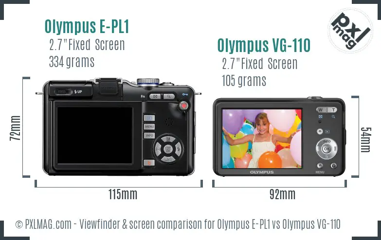 Olympus E-PL1 vs Olympus VG-110 Screen and Viewfinder comparison