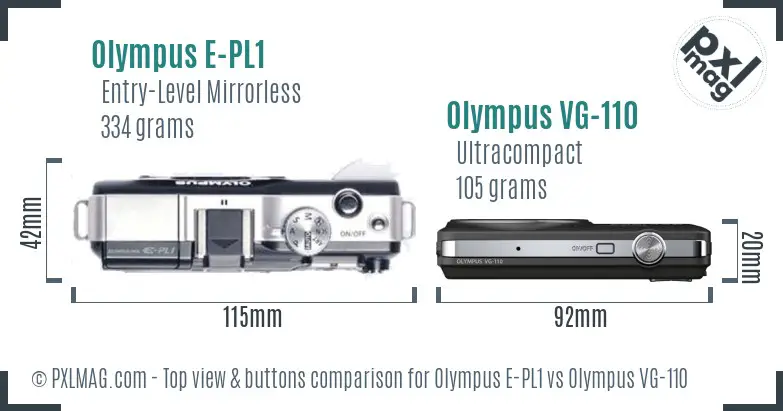 Olympus E-PL1 vs Olympus VG-110 top view buttons comparison