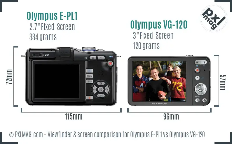 Olympus E-PL1 vs Olympus VG-120 Screen and Viewfinder comparison