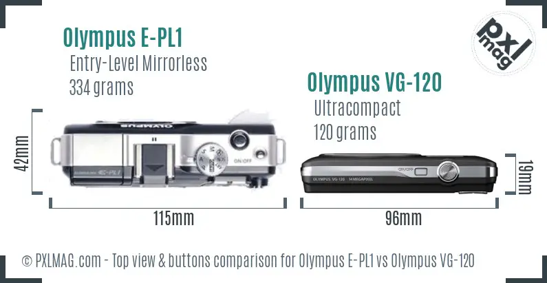 Olympus E-PL1 vs Olympus VG-120 top view buttons comparison