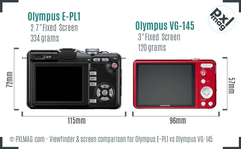 Olympus E-PL1 vs Olympus VG-145 Screen and Viewfinder comparison