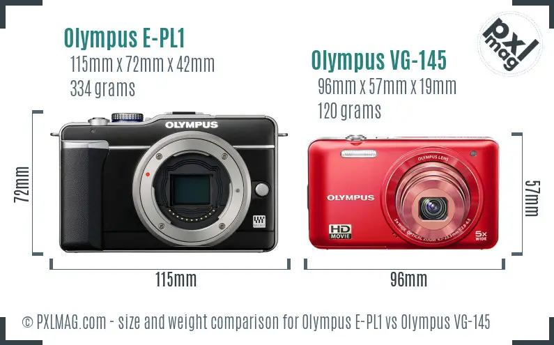 Olympus E-PL1 vs Olympus VG-145 size comparison