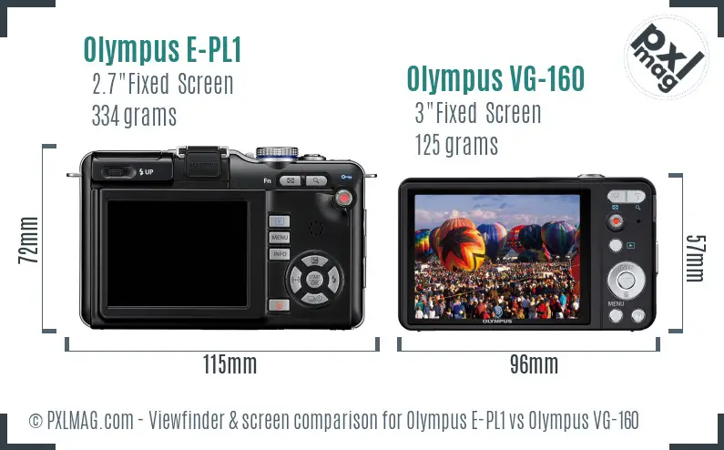 Olympus E-PL1 vs Olympus VG-160 Screen and Viewfinder comparison