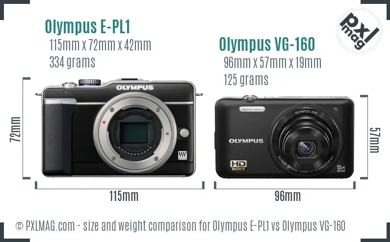 Olympus E-PL1 vs Olympus VG-160 size comparison