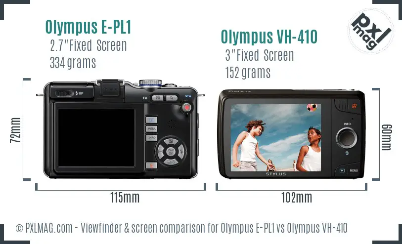 Olympus E-PL1 vs Olympus VH-410 Screen and Viewfinder comparison